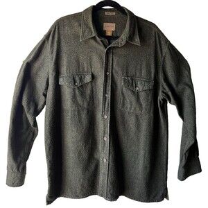St. John's Bay Cotton Chamois Green Solid Long Sleeve Button-Up Shirt Men L